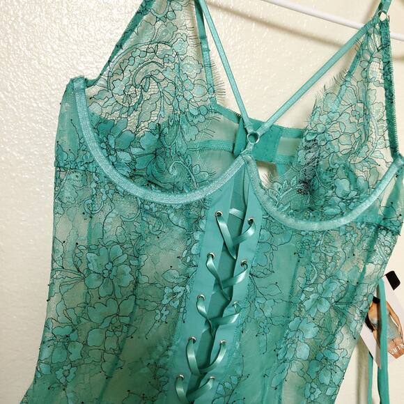 NWT DREAMGIRL Teal Lace Lingerie - Picture 5 of 9